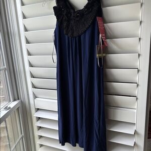 Taylor Black and Blue Chemise with Lace Details